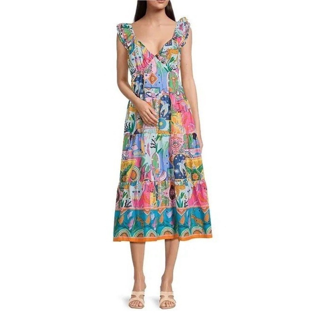 J.Marie Women's Size XL Zodiac Print Sloan Ruffle Strap Tiered Midi Dress - Picture 4 of 13